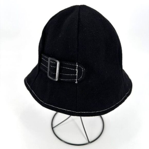 Vintage 40s-50s Wool Black winter Fedora Buckle bucket Hat classic classy style - Picture 5 of 7